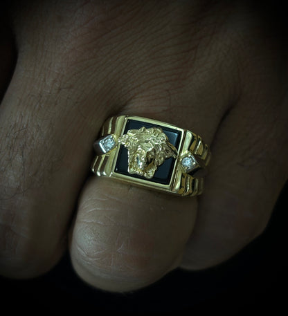 10k Two Tone Black Onyx Medusa Ring