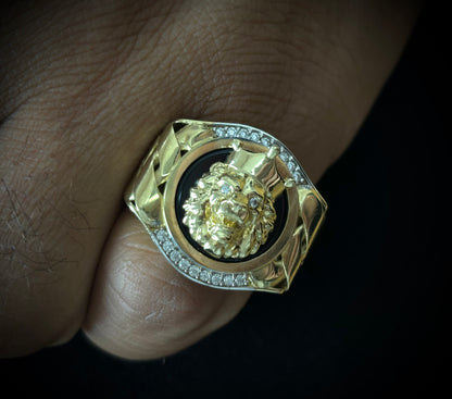 10k Black Onyx Lion Cuban Ring