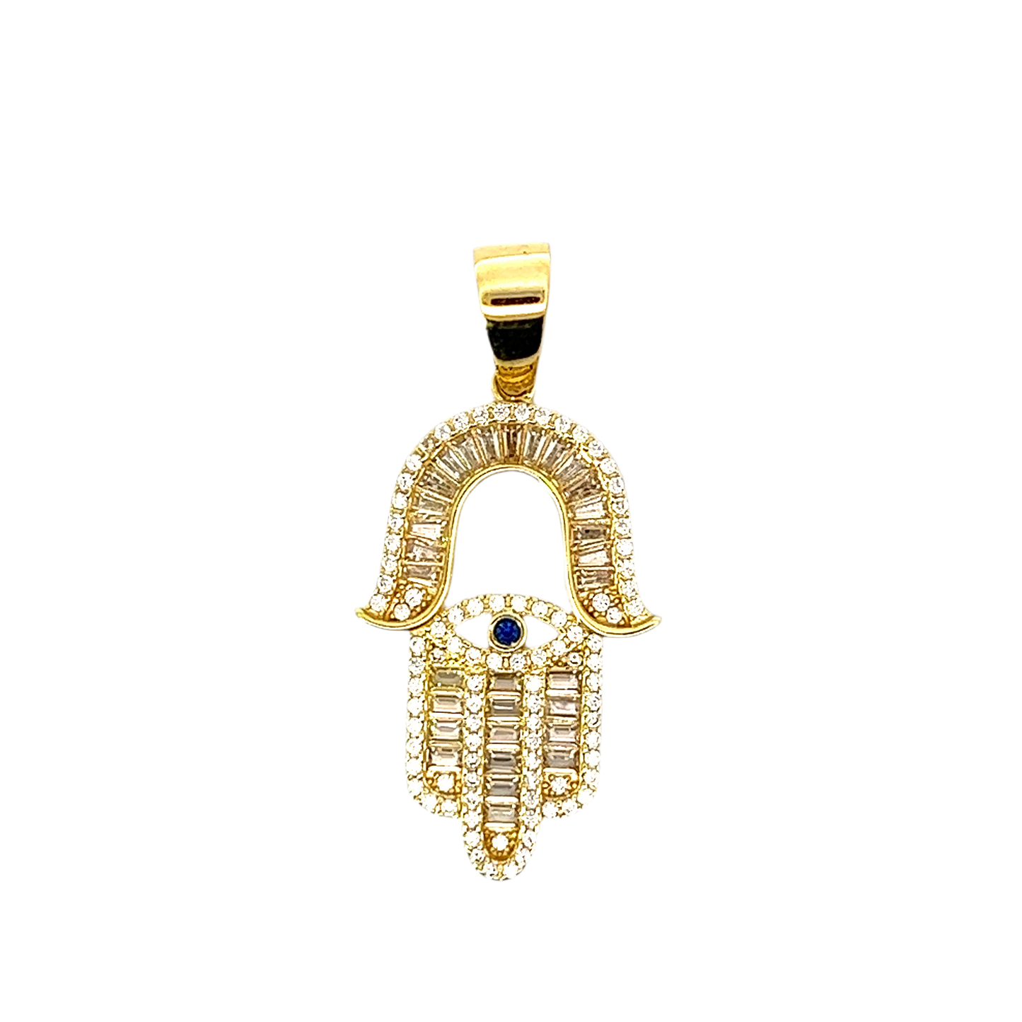 10k Baguette Sapphire Hamsa Pendant