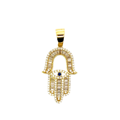 10k Baguette Sapphire Hamsa Pendant