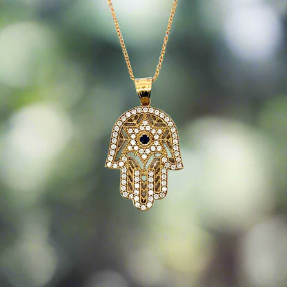 10k Sapphire Hamsa Magen David Pendant