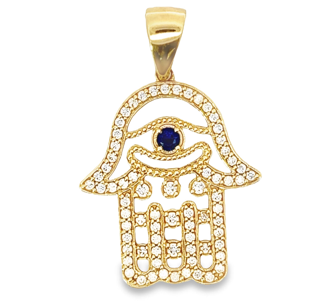 10k Sapphire Hamsa-Eye Pendant