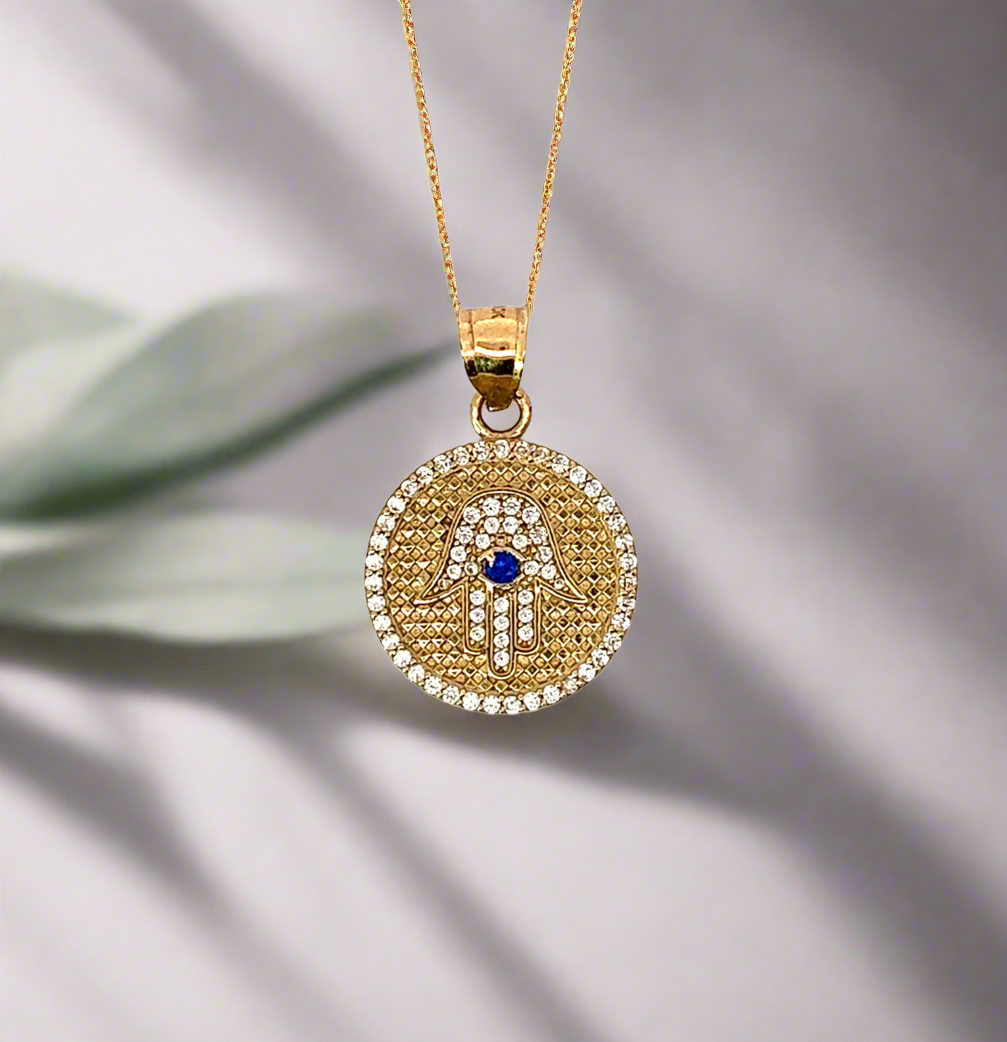 10k Sapphire Hamsa Medalion Pendant