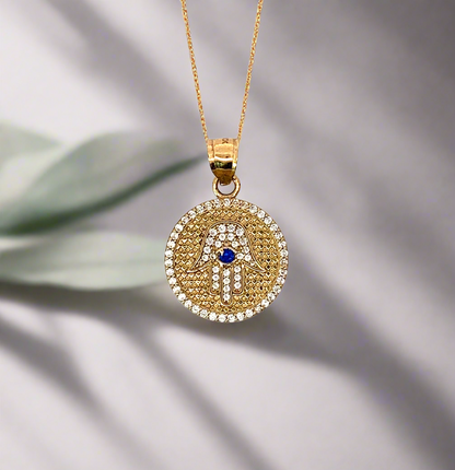 10k Sapphire Hamsa Medalion Pendant